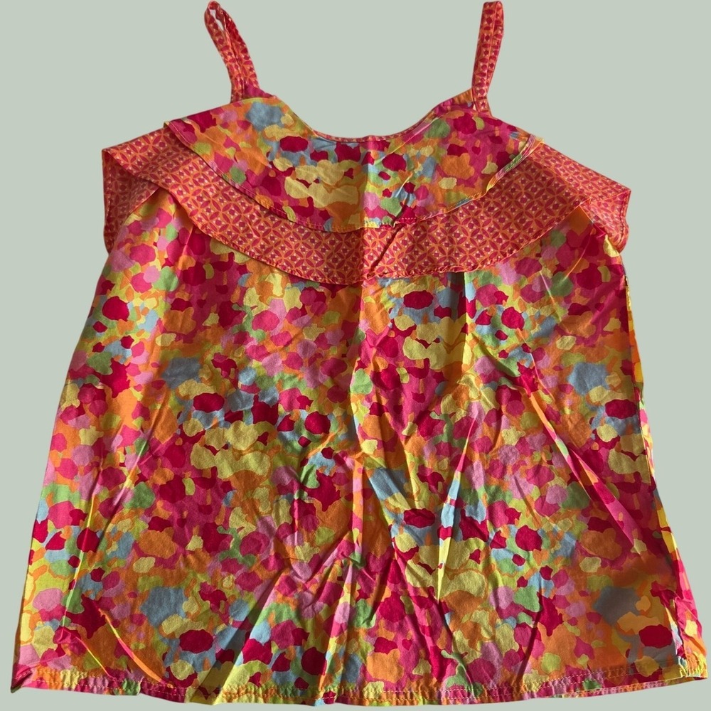 The Childrens Place Girls Pink Orange Abstract Ruffle Cami Top Size‎ L 10/12